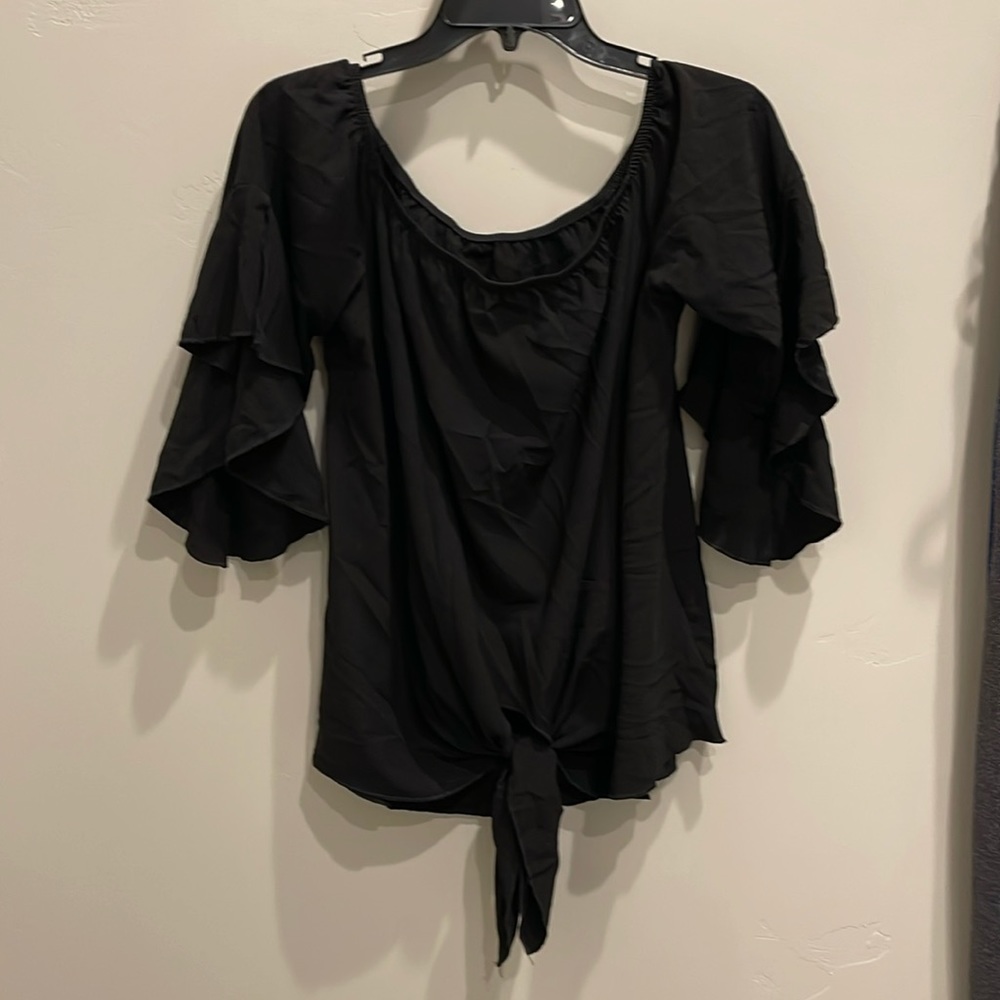 Women’s tie front flutter open sleeve shirt blouse size Large